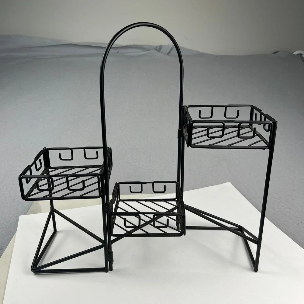 Folding Tiered Metal Wire Display Stand Black 3-Tier Rack 18in Organizer Home